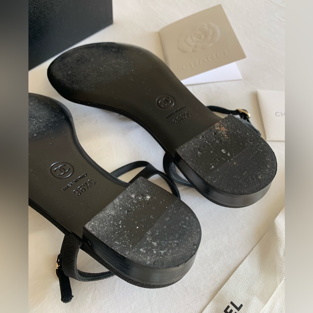 Authentic CHANEL Black Leather Sandals - Picture 8 of 13